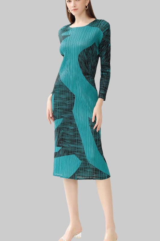 PLEATS PLEASE ISSEY MIYAKE Style Gentle Print Pleated A-Line Dress
