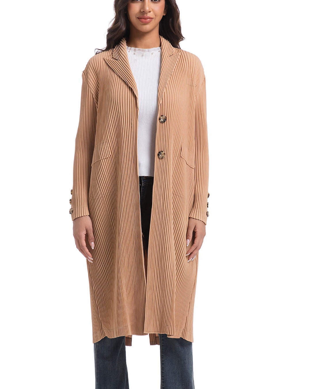 PLEATS PLEASE ISSEY MIYAKE Style Trench-Style Coat – Mid-Calf Length, Slim Silhouette