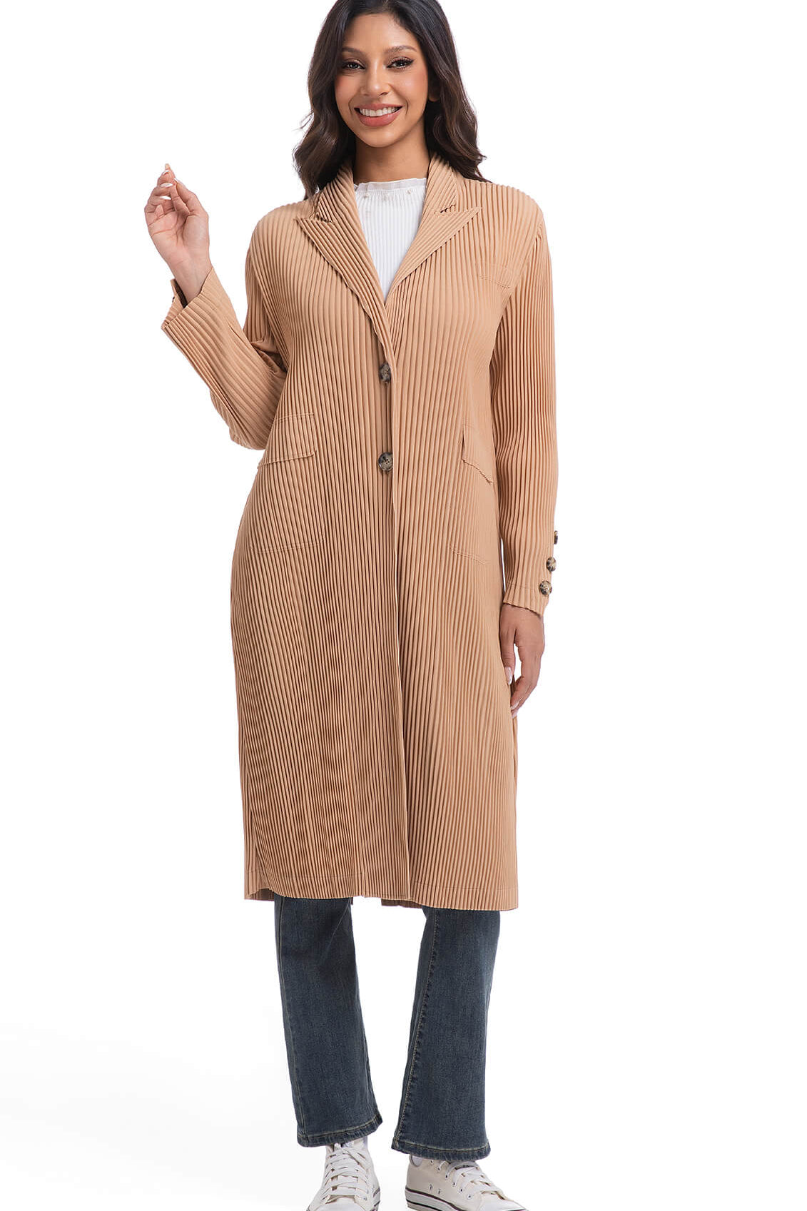 PLEATS PLEASE ISSEY MIYAKE Style Trench-Style Coat – Mid-Calf Length, Slim Silhouette