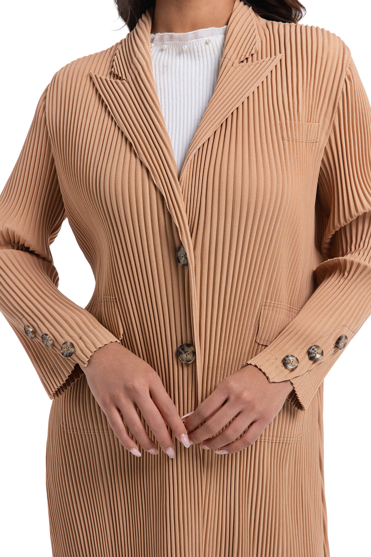 PLEATS PLEASE ISSEY MIYAKE Style Trench-Style Coat – Mid-Calf Length, Slim Silhouette