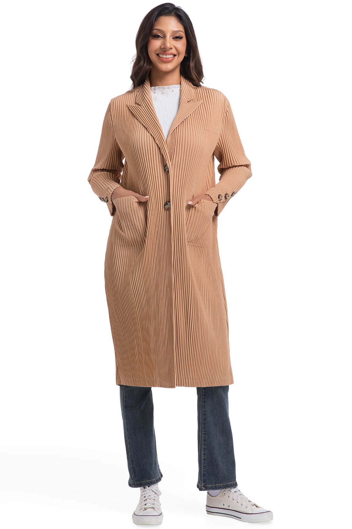 PLEATS PLEASE ISSEY MIYAKE Style Trench-Style Coat – Mid-Calf Length, Slim Silhouette